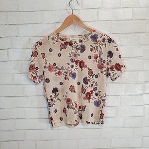 EUC✨ GINGER large semi-sheer cream floral short sleeve top